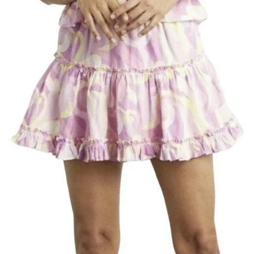 NWT Hill House The Paz Mini Skirt Candy Kaleidoscope Pink Linen M